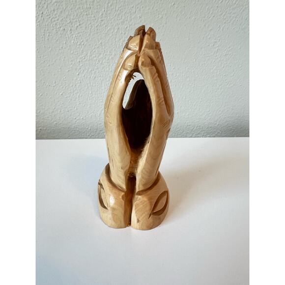 Wood Meditation Praying Hands Statue Hand-Carved Spiritual Decoration - Picture 3 of 7